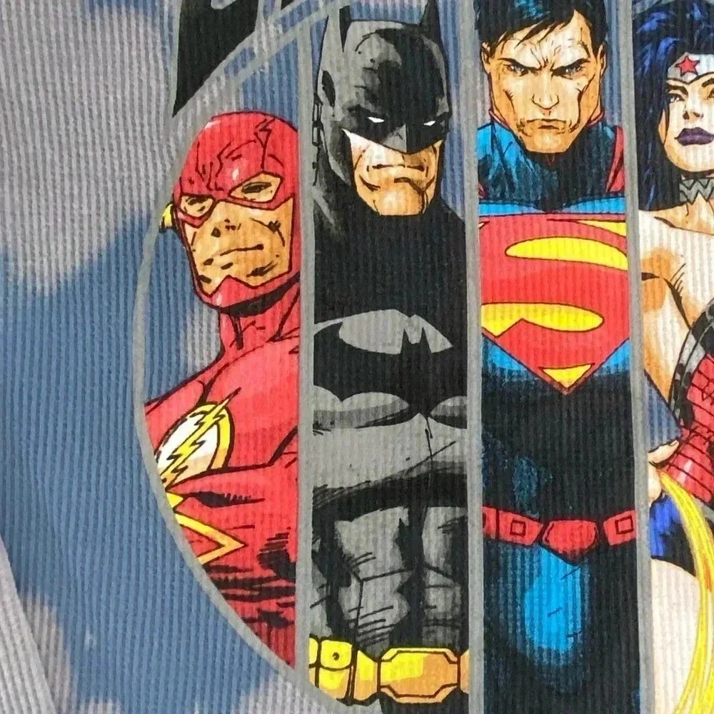 Justice League Adult Large Waffle Knit Thermal Shirt Streetwear Superhero Grunge